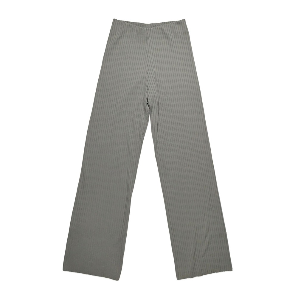 Zara Gray Sage Ribbed Knit Wide Leg High Rise Casual Lounge Pants Size S